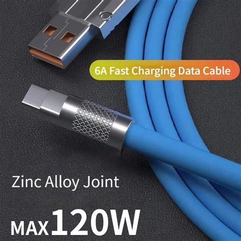 120W Super Fast Charging Cable Metal Zinc Alloy Liquid Silicone Type-C Charger Data OD6.0 For Android 1m- Usb Thickened Soft Rubber Type Electronics Wholesale Shell Cord