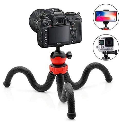 Flexible Gorillapod Tripod with 360 Rotating Ball Head Tripod for All DSLR Cameras(Max Load 1.5 kgs) & Mobile Phones + Free Heavy Duty Mobile Holder(Black) (12 Inch, Black and Red)