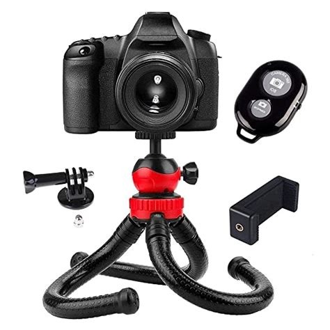 Flexible Gorillapod Tripod with 360 Rotating Ball Head Tripod for All DSLR Cameras(Max Load 1.5 kgs) & Mobile Phones + Free Heavy Duty Mobile Holder(Black) (12 Inch, Black and Red)