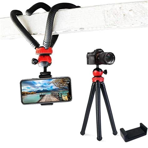 Flexible Gorillapod Tripod with 360 Rotating Ball Head Tripod for All DSLR Cameras(Max Load 1.5 kgs) & Mobile Phones + Free Heavy Duty Mobile Holder(Black) (12 Inch, Black and Red)