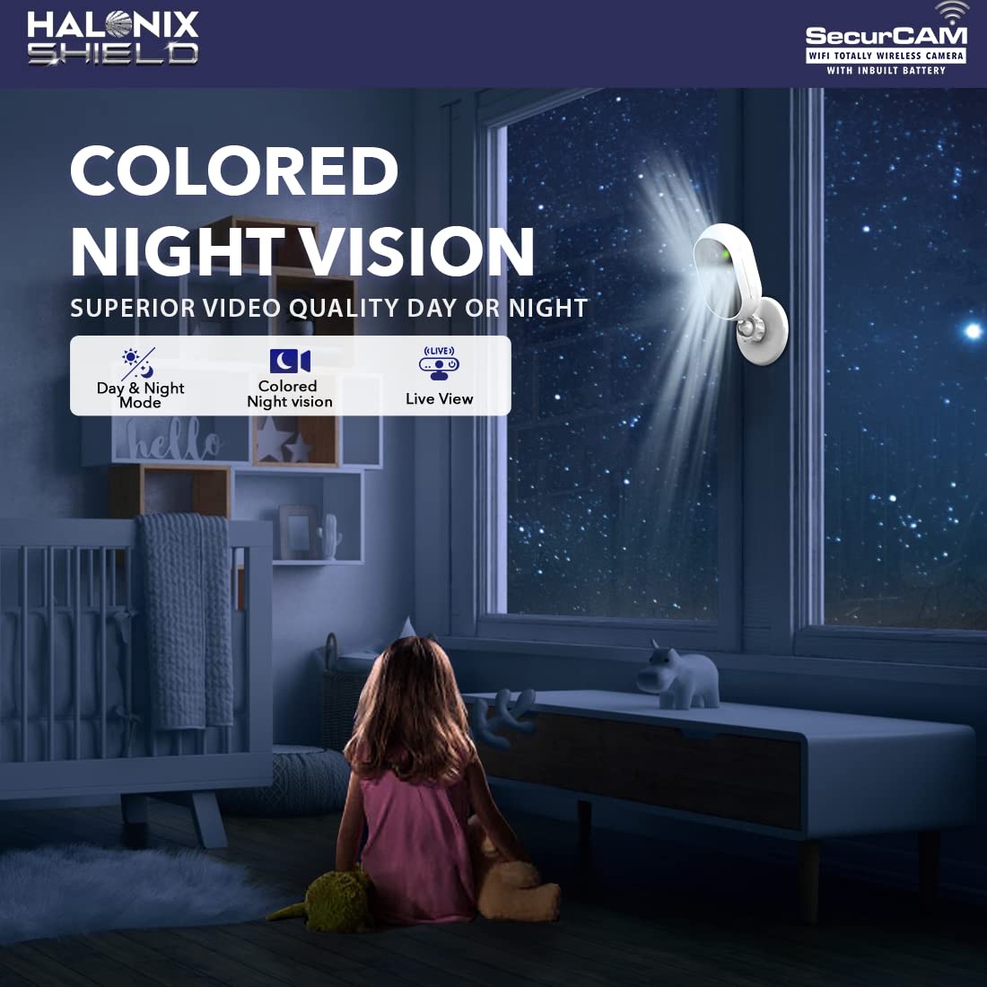 Halonix SecurCAM Totally Wireless 3MP 3K Pro HD Wi-Fi Smart Home Security Camera with Inbuilt Battery| 8X Digital Zoom| No Power Cord | No Screws/Drilling| 2 Way Audio| Colored Night Vision 2yr Full Replacement