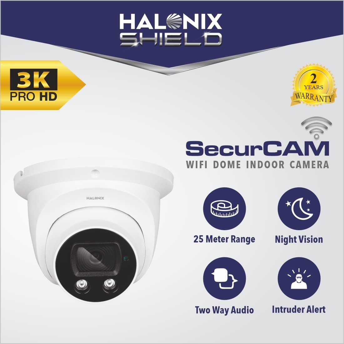 Halonix SecurCAM Wireless 3MP 3K Pro HD Wi-Fi Smart Home Security Dome Camera| 8X Digital Zoom| 2-Way Audio| Night Vision| Motion Detection| Cloud Storage| SD Card Slot| Live View | Alarm Schedule