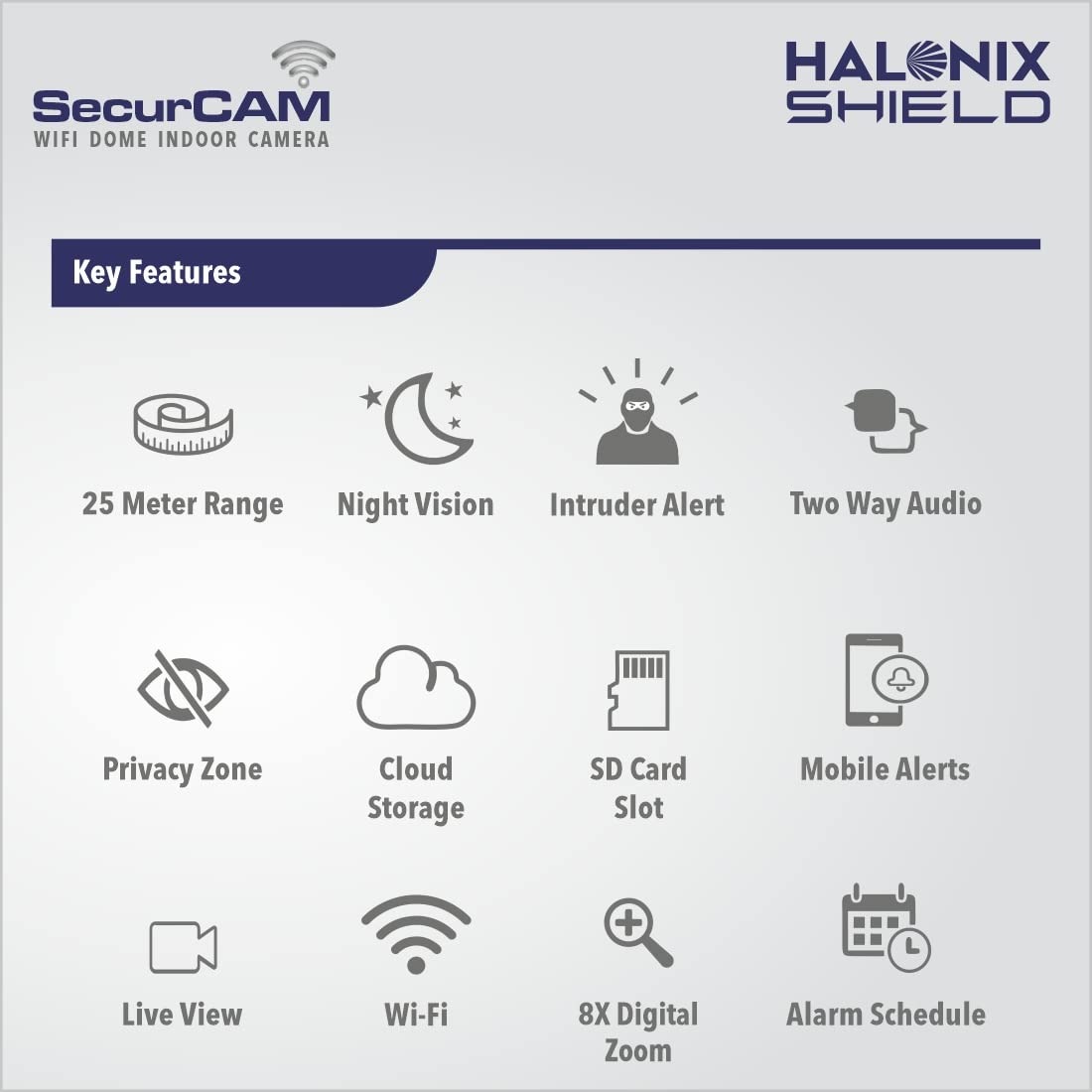 Halonix SecurCAM Wireless 3MP 3K Pro HD Wi-Fi Smart Home Security Dome Camera| 8X Digital Zoom| 2-Way Audio| Night Vision| Motion Detection| Cloud Storage| SD Card Slot| Live View | Alarm Schedule