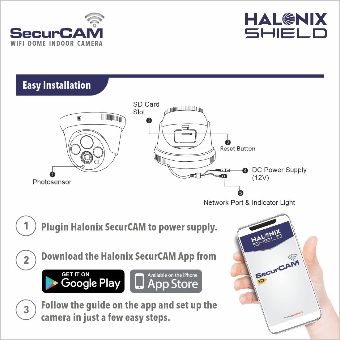 Halonix SecurCAM Wireless 3MP 3K Pro HD Wi-Fi Smart Home Security Dome Camera| 8X Digital Zoom| 2-Way Audio| Night Vision| Motion Detection| Cloud Storage| SD Card Slot| Live View | Alarm Schedule