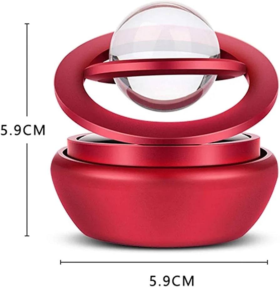 Car Dashboard Solar Air Freshener Double Ring Perfume Aroma Diffuser 360 Degree Auto Rotating Suspension  - Red