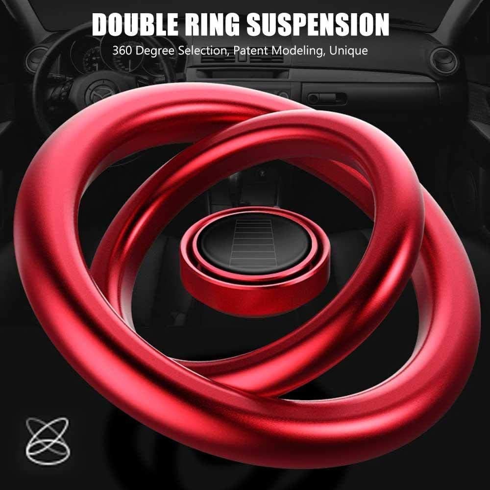 Car Dashboard Solar Air Freshener Double Ring Perfume Aroma Diffuser 360 Degree Auto Rotating Suspension  - Red