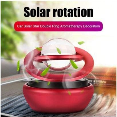 Car Dashboard Solar Air Freshener Double Ring Perfume Aroma Diffuser 360 Degree Auto Rotating Suspension  - Red