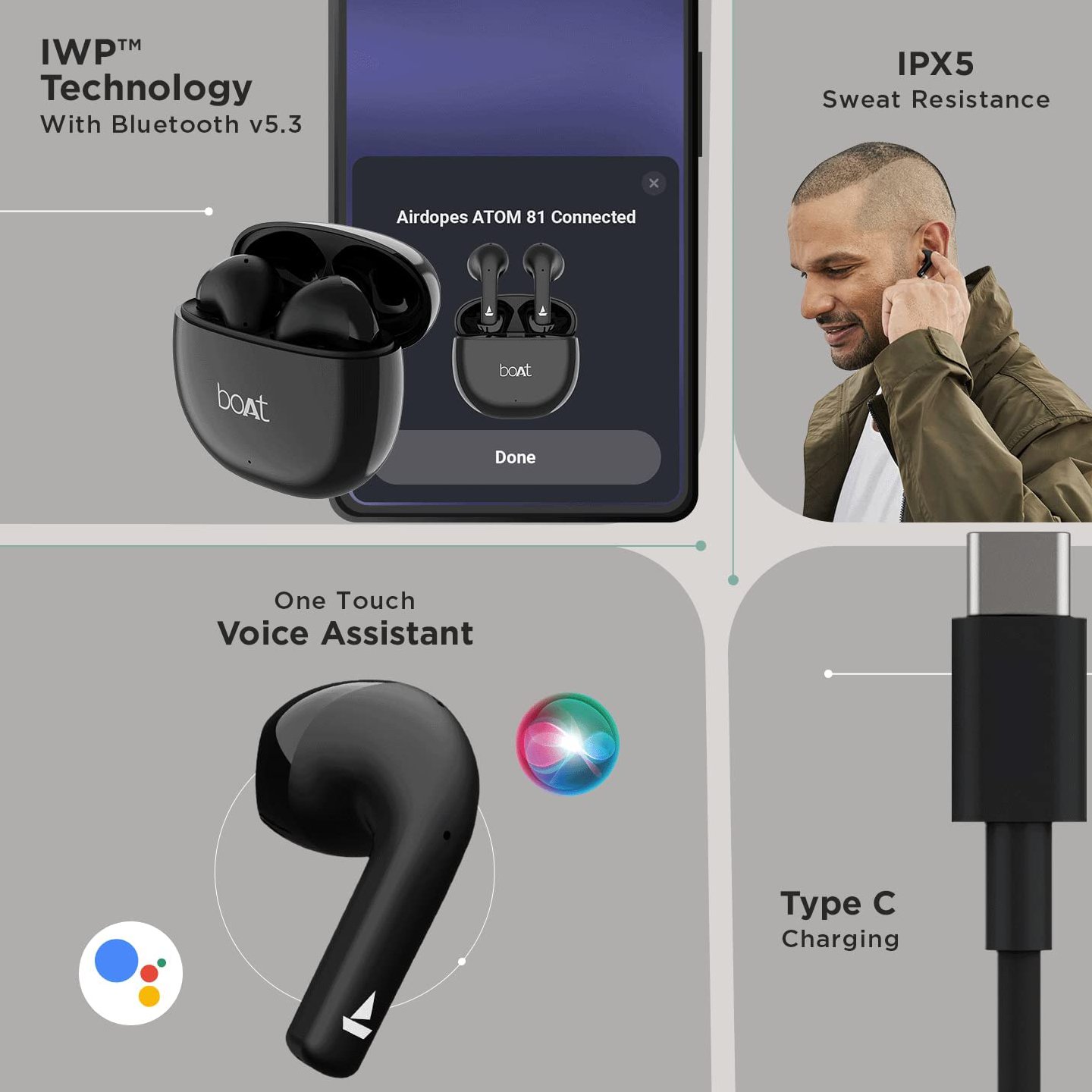 boAt Airdopes Atom 81 True Wireless Earbuds with Upto 50H Playtime, Quad Mics ENx™ Tech, 13MM Drivers,Super Low Latency(50ms), ASAP™ Charge, BT v5.3 - Black