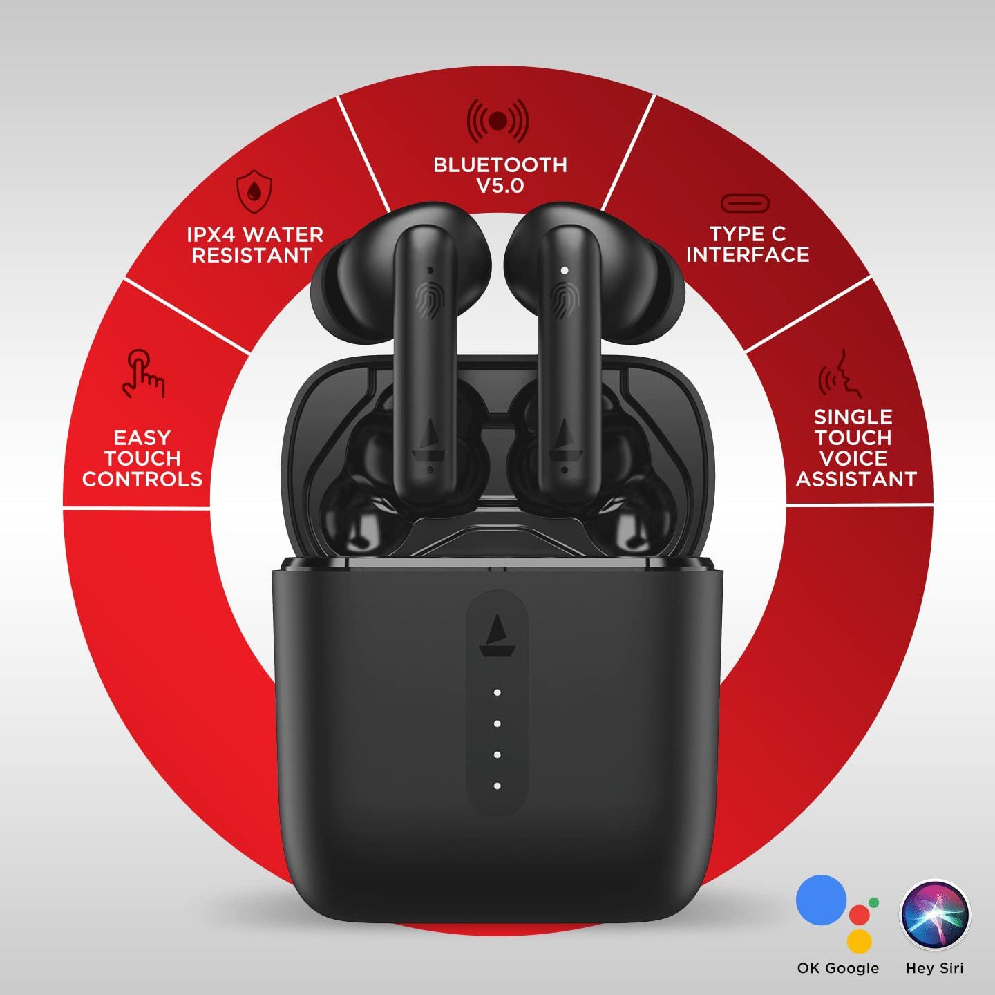 boAt Airdopes 141 Bluetooth Truly Wireless in Ear Headphones with 42H Playtime,Low Latency Mode for Gaming, ENx Tech, IWP, IPX4 Water Resistance, Smooth Touch Controls - Black