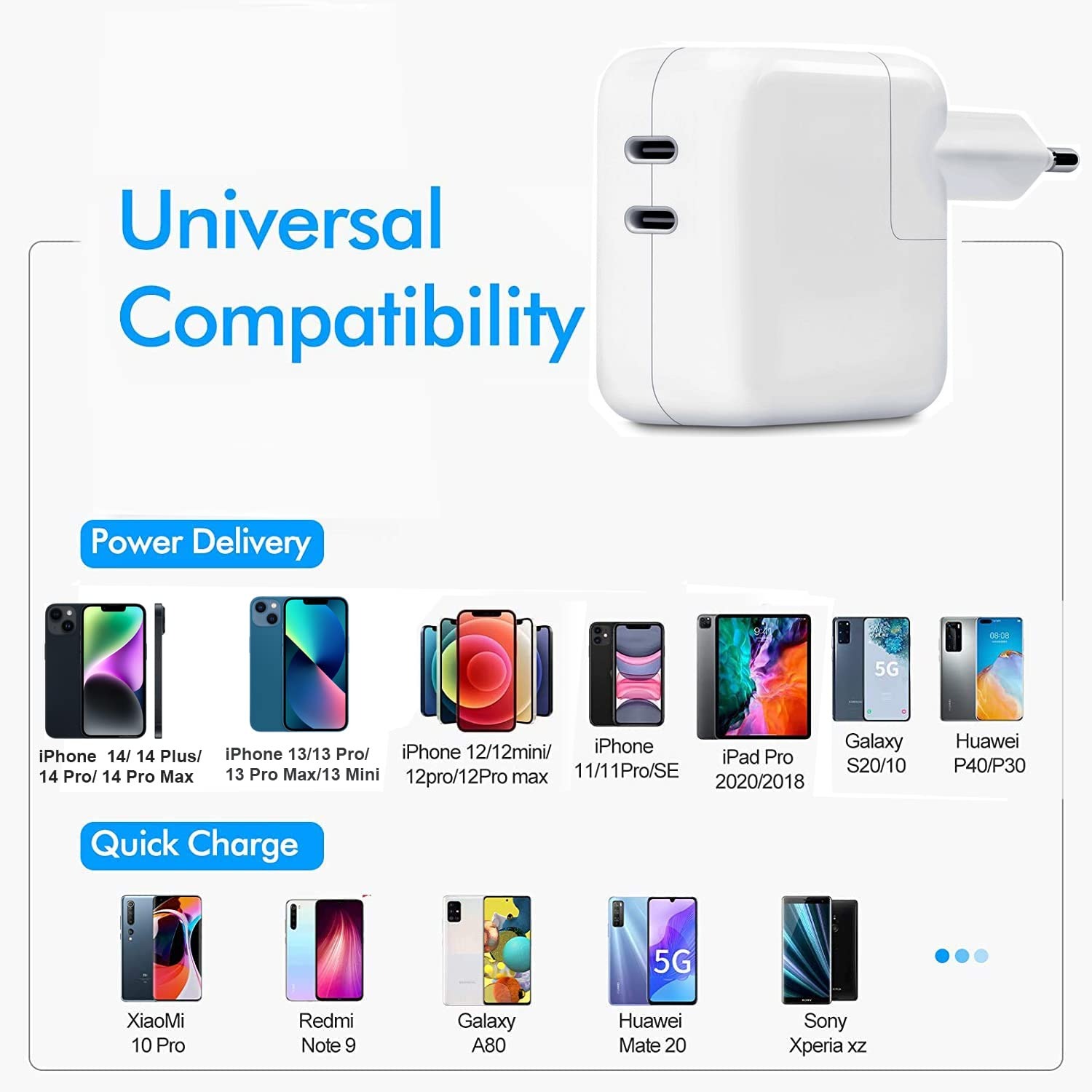 35W Dual USB- C Port PD Charger Compatible with iPhone 14/14 Plus/ 14 Pro/ 14 Pro Max/I-Phone 13/13 Pro/ 13 Pro Max/ 13 Mini/ 12/12 Pro/ 12 Pro Max/11/11 Pro (Only Adapter)