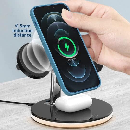 3 in 1 Wireless Multifunction Magnetic Charging Station Dock Stand Holder Compatible with Qi Phones iWatch Airpods Series - Black