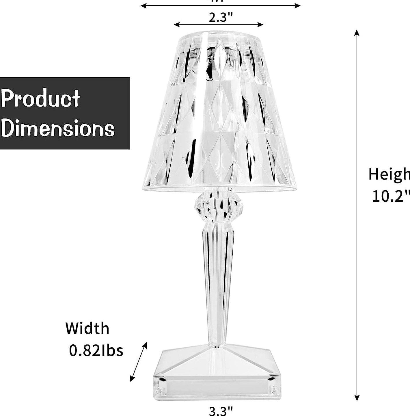 Crystal Diamond 5V 3W,3 Color with Touch Control and USB Rechargeable, Acrylic Modern Style Crystal Bedside Table Lamp (Warm White, Natural Light, Cool White)