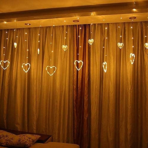 Heart Shape Curtain String Lights with 8 Flashing Modes Decoration (12 Hearts, Warm White), Prong Base, Pack of 1 Warm White