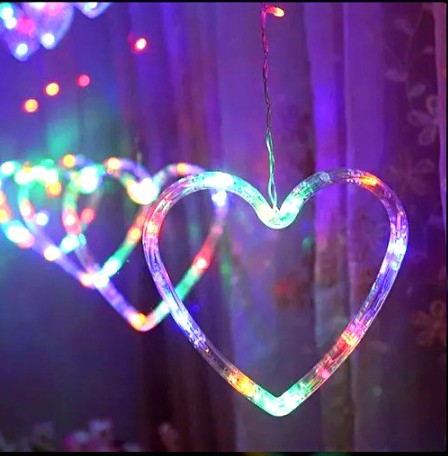 Heart Shape Curtain String Multicolour Lights with 8 Flashing Modes Decoration (12 Hearts, Warm White), Prong Base, Pack of 1 Warm White