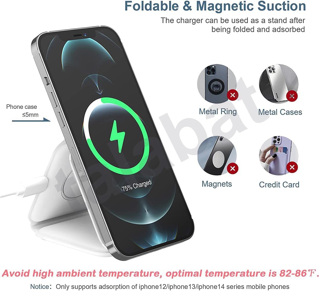 New Wireless Charger 3 In 1,Talabat Magnetic Travel Wireless Charging Station Multiple Devices,Compatible For I-Phone 14/13/12/Pro/Max,Iwatch,Airpods 3/2/Pro,White - White