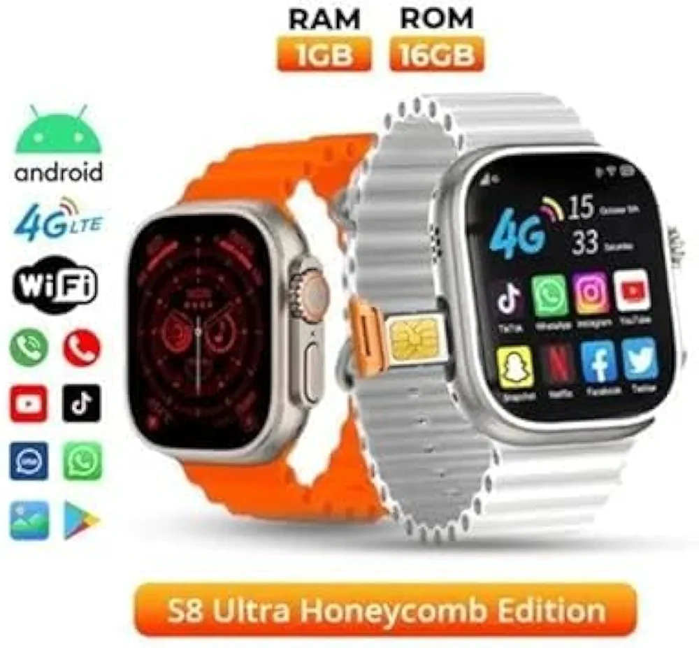 Wholemonkey S8 Series 8 Ultra Smartwatch - 4G Simcard Supported Android Smartwatch - Silver