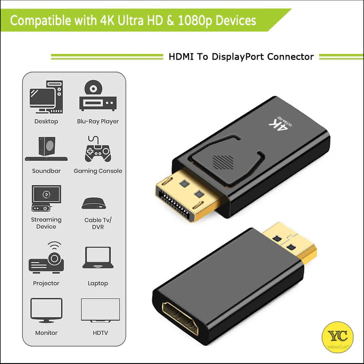 4K DisplayPort to HDMI Adapter [UHD 2K@120Hz, 4K@30 DP], DP to HDMI Male to Female Uni-Directional Adapter Compatible with Dell, Lenovo, HP,GPU, AMD, NVIDIA [Pack of 2]