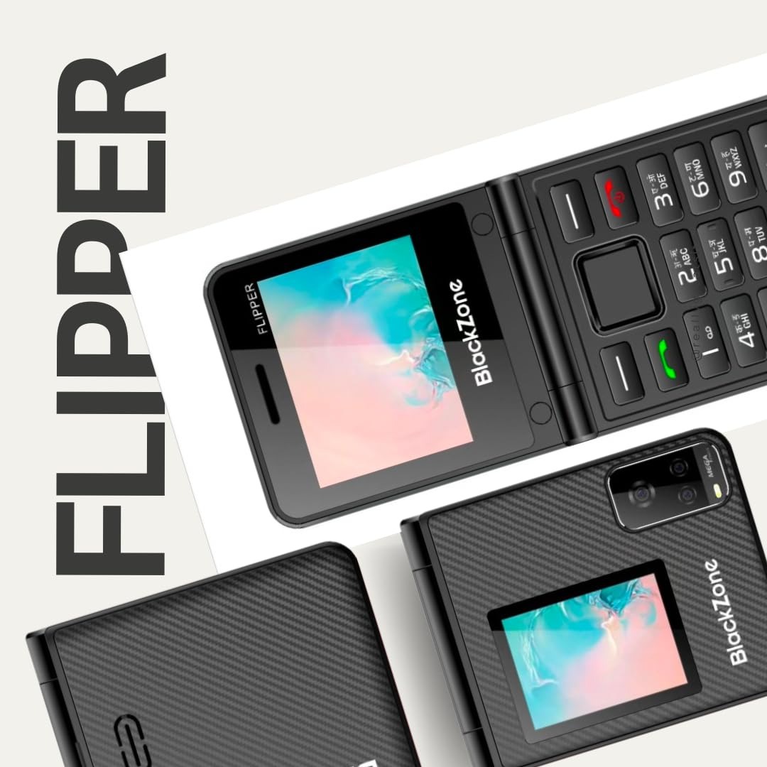 BlackZone Flipper Flip Phone with Dual Screen 2.4 & 1.8 Inch Dual Micro SIM with GSM - Black