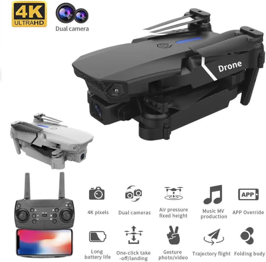 998 PRO Foldable Toy Drone with HQ 4K WiFi Camera Remote Control for Kids Quadcopter with Gesture Selfie, Flips Bounce Mode, App One Key Headless Mode functionality (Black Colour) - Black