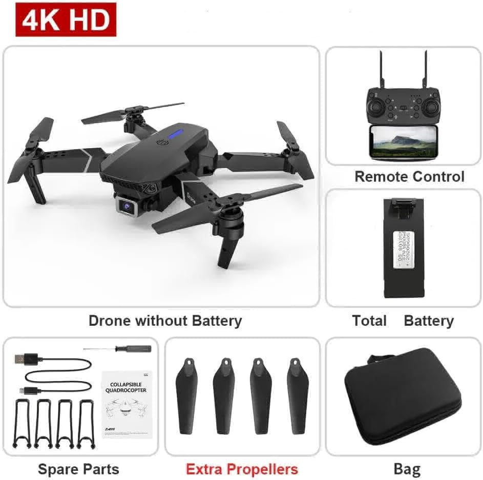 998 PRO Foldable Toy Drone with HQ 4K WiFi Camera Remote Control for Kids Quadcopter with Gesture Selfie, Flips Bounce Mode, App One Key Headless Mode functionality (Black Colour) - Black