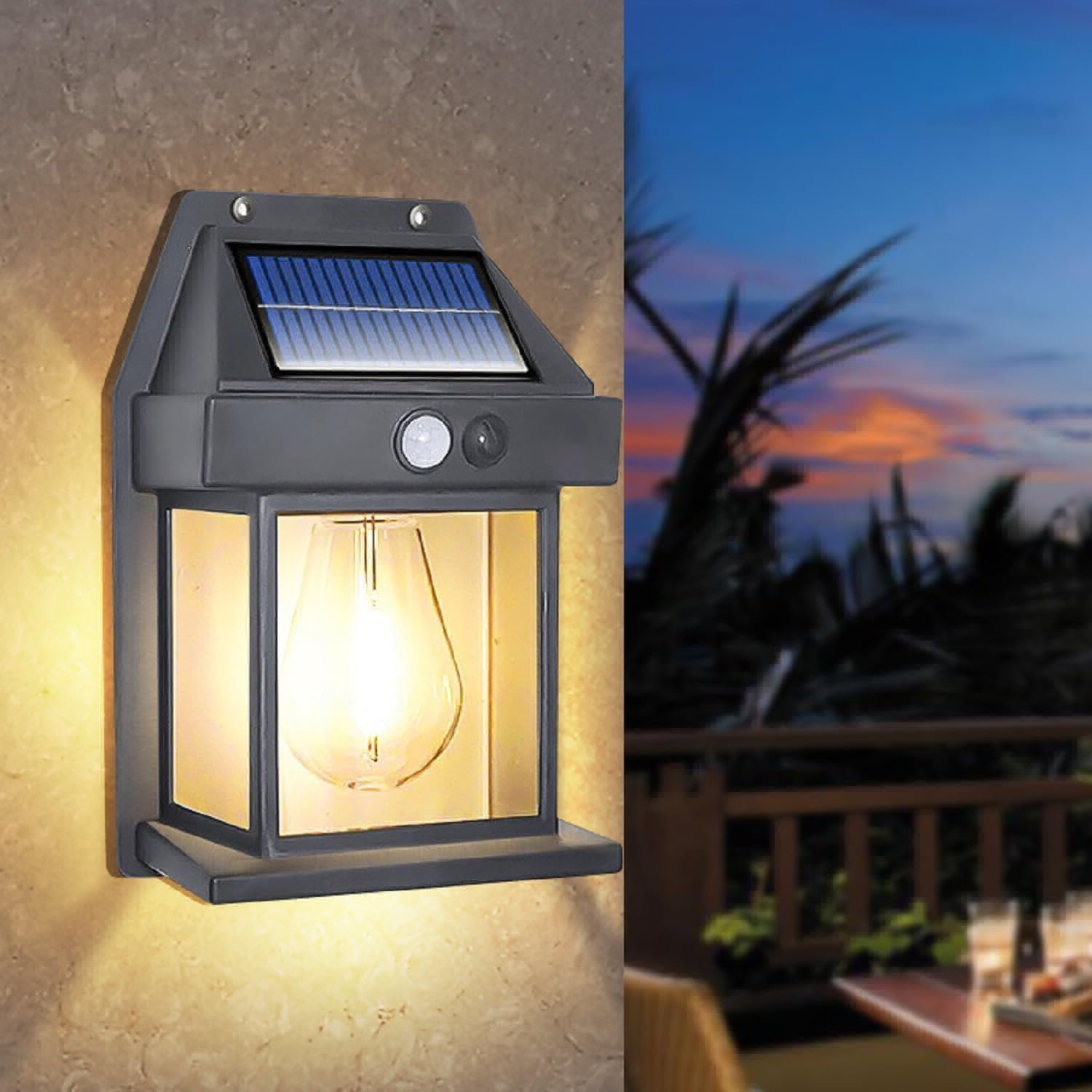 Solar Wall Bulb, Solar Wall Lamp, Tungsten Wall Light-Solar Wire Wall Light, Solar Tungsten Lamp,Motion Sensor Solar Lights Outdoor Waterproof Wall Mount,for Porch Patio Yard Garden Backyard