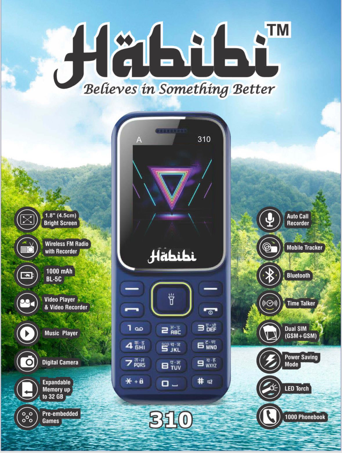 Habibi 310 Phone with 1.8 Inch Display, 1100 MAH Battery, Multiple Indian Languages, Basic Keypad Phone Random Colour 