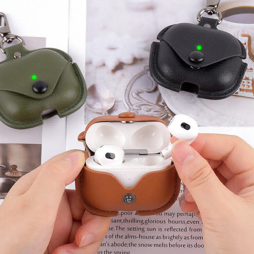 3RD Generation Button Pouch Leather AirPods Cases Cover (Pack of 3) - Brown