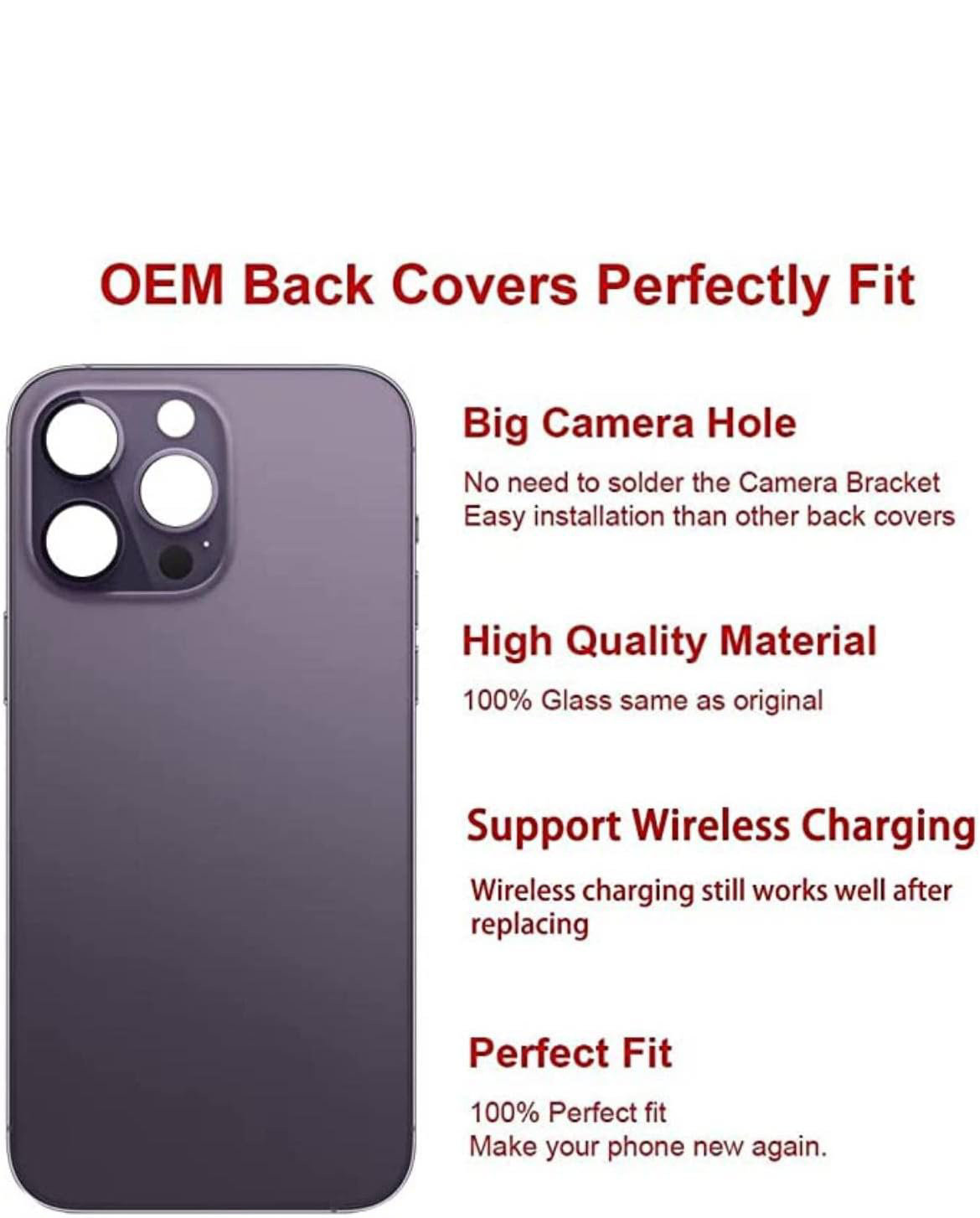 Replacement Part for Rear(Back) Glass Panel Compatible with (iPhone 14 Pro) 7 Day Replacement Warranty  - Purple