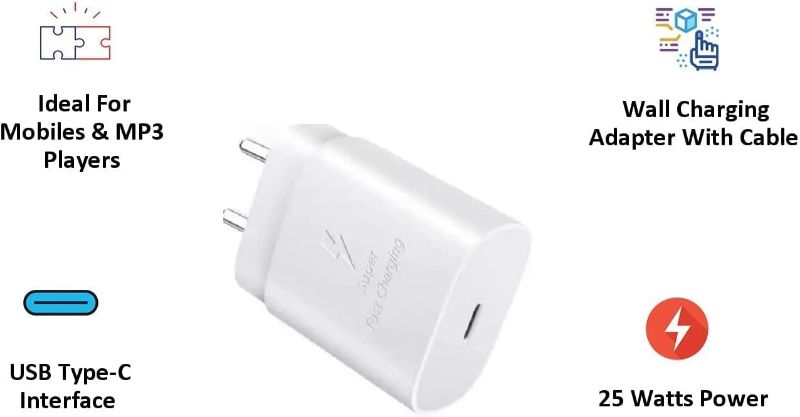 25W USB-C Super Fast Charger 25W Pd Charging Adapter Compatible for Samsung Galaxy S21/S21+/S21 Ultra/S20/S20+/S20 Ultra/Note 10,20/Note 20 Ultra/Note10+ (Only Adapter) (RVT-23-SPDA-0176)