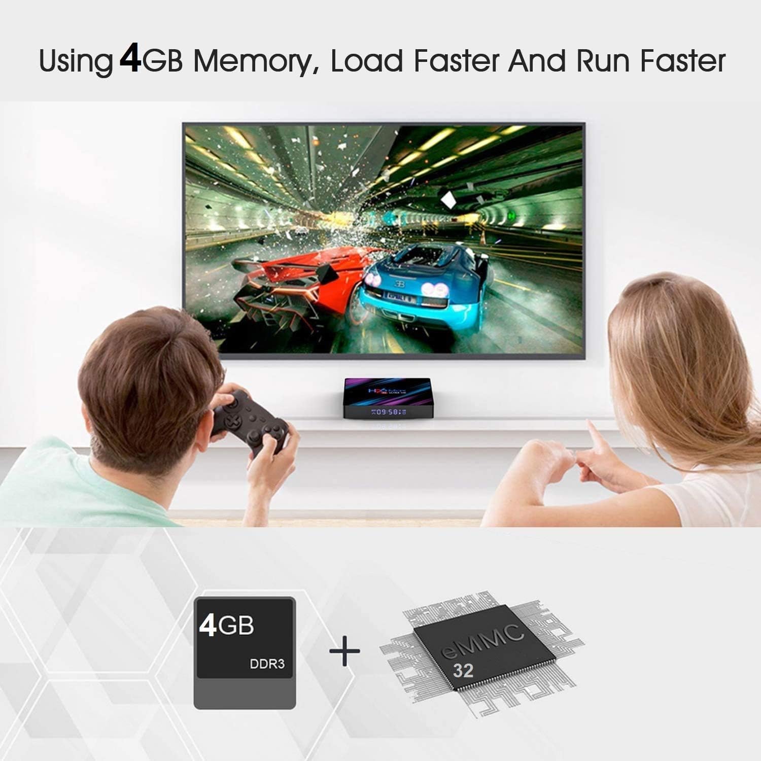 4K Mini PC Box with H.265 Decoding,RK3318 Quad Core 64 Bit Processor,Android 10, 4GB Ram 32 GB ROM, Voice Assistant, Support 2.4G/5.0G Dual WiFi