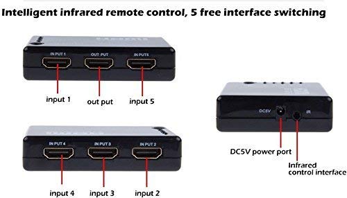 5 Input 1 Output HDMI Switcher 5 Port HDMI Switch With Remote IR Support 4K 3D Supports Full HD 1080p