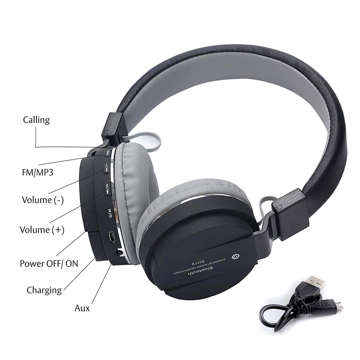 Sh12 Wireless Bluetooth Over The Ear Headphone With Mic - Black