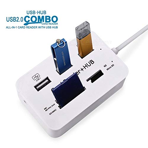 7 in 1 USB 2.0 Combo Card Reader Hub, Ultra Fast Speed, for Laptop PC Tablet, Supports MS Duo/SD/T-Fash/M2 Memory Cards and 3 USB 2.0 Port