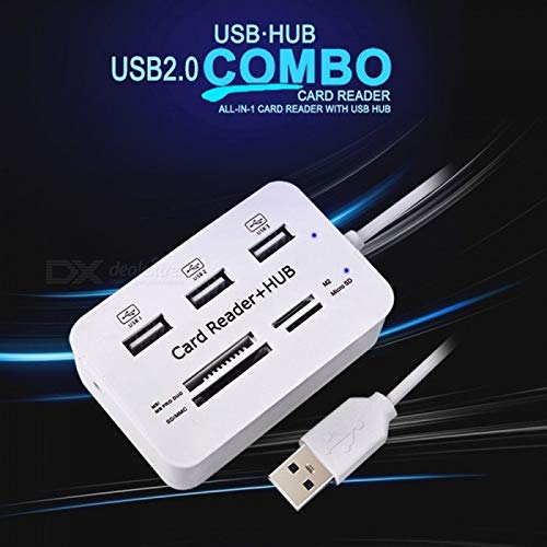 7 in 1 USB 2.0 Combo Card Reader Hub, Ultra Fast Speed, for Laptop PC Tablet, Supports MS Duo/SD/T-Fash/M2 Memory Cards and 3 USB 2.0 Port