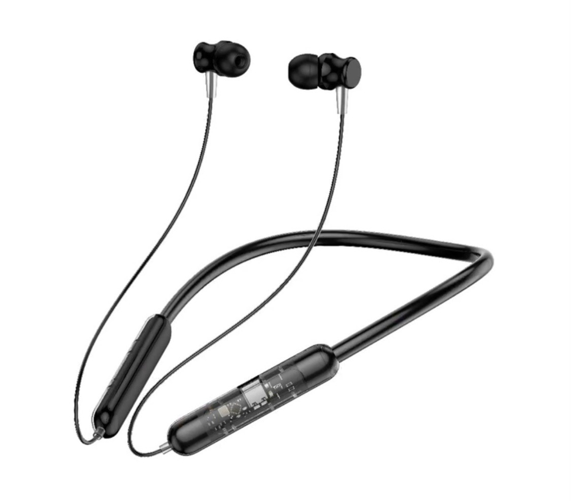 Transparent Strong & Durable Neckband 250mAh Best Sound Quality - Black