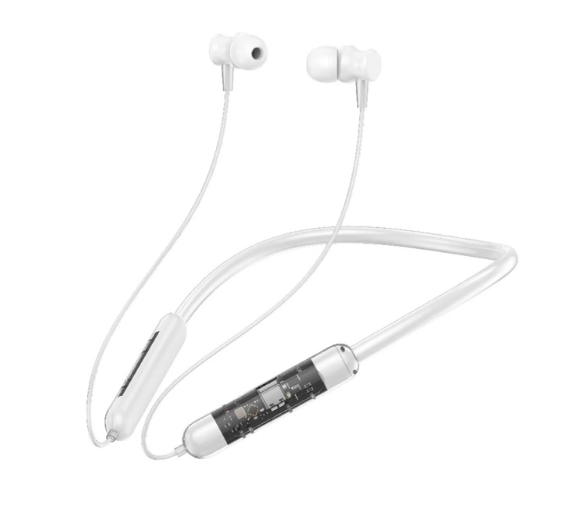 Transparent Strong & Durable Neckband 250mAh Best Sound Quality - White