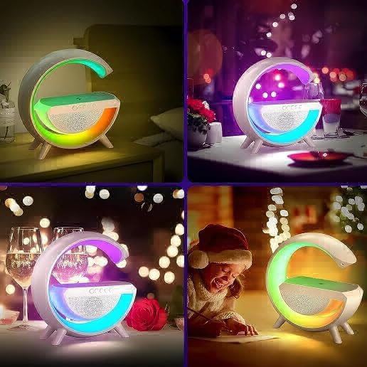 Wireless Charger Atmosphere Lamp, G Lamp LED Table Lamp, Bluetooth Speaker, Alarm Clock with Music Sync,