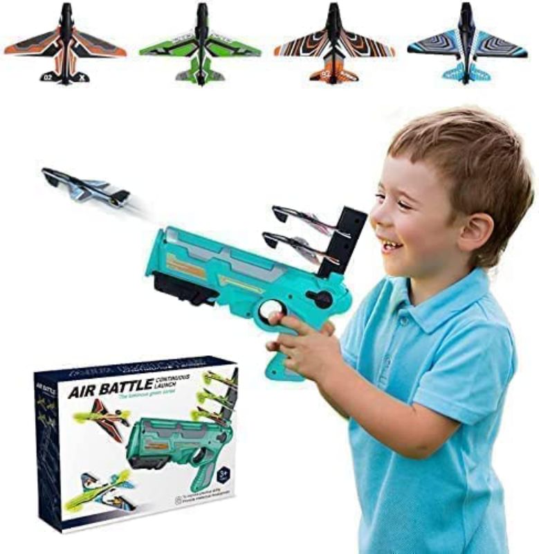 Airplane Launcher Toy Catapult aircrafts Gun with 4 Foam aircrafts, Shooting Games Outdoor Sport Activity Birthday Gifts Party Gifts for Kids Orange