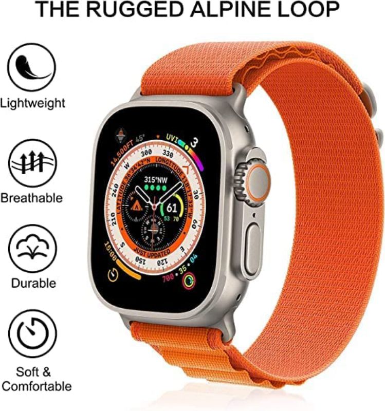 Alpine Loop Compatible with Apple Watch Strap 42mm 44mm 45mm 49mm, Textile Nylon Rugged with Titanium Metal G‑Hook Band Compatible for iWatch Band Series Ultra 8 7 6 5 4 3 2 1 SE