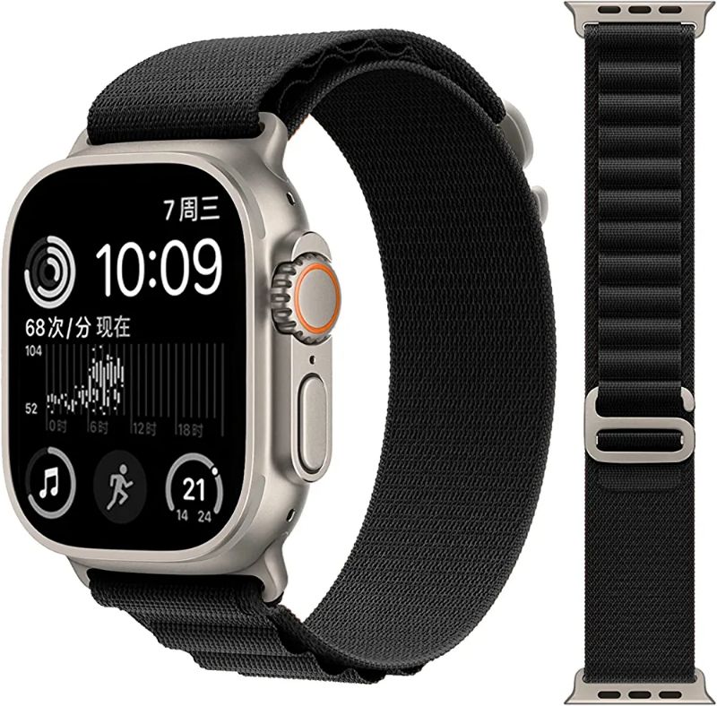 Alpine Loop Compatible with Apple Watch Strap 42mm 44mm 45mm 49mm, Textile Nylon Rugged with Titanium Metal G‑Hook Band Compatible for iWatch Band Series Ultra 8 7 6 5 4 3 2 1 SE ( Black)