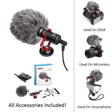 Boy- MM1 Video Auxiliary Unidirectional Microphone Universal Compact on-Camera Mini Recording Mic Directional Condenser For iPhone Android Smartphone Mac Tablet DSLR Camcorder (Black)