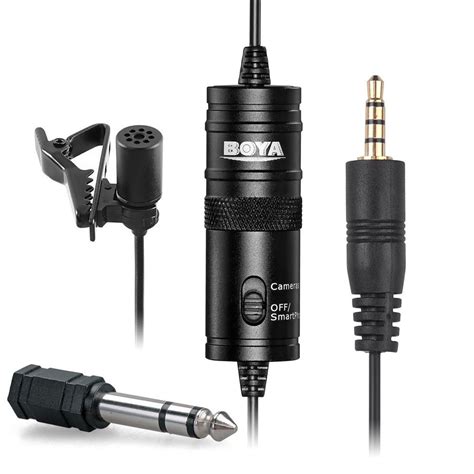 Boya ByM1 Auxiliary Omnidirectional Lavalier Condenser Microphone with 20ft Audio Cable (Black)