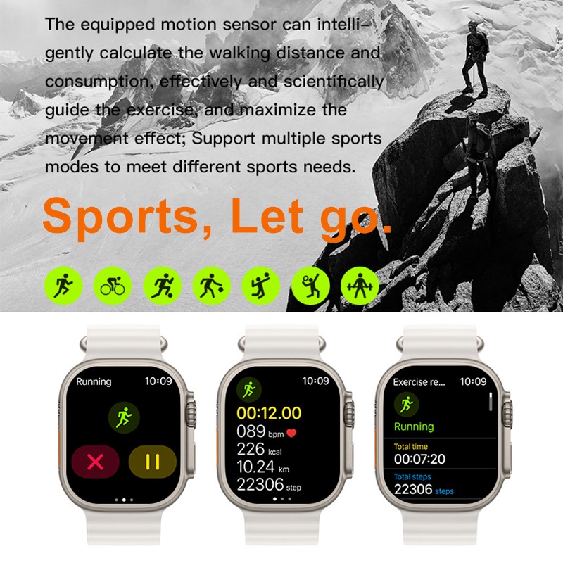 C800 Ultra Smartwatch S8  1 piece without loggo Men Women Bluetooth Call Wireless Charging Heart Rate Sleep Monitoring Watches Support NFC - Orange