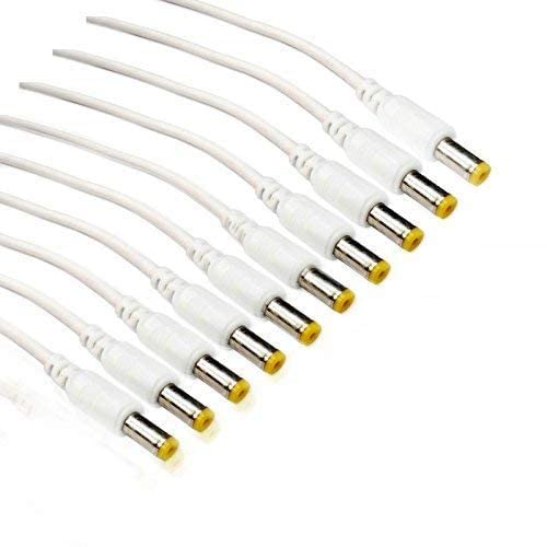 Combo Pack of 10 Pc BNC Connector with Copper Wire Moulded - 18CM and 10 Pc DC Power Pigtail Male Cables with 2.1mm Connectors Barrel Jack for Surveillance CCTV Camera (White)