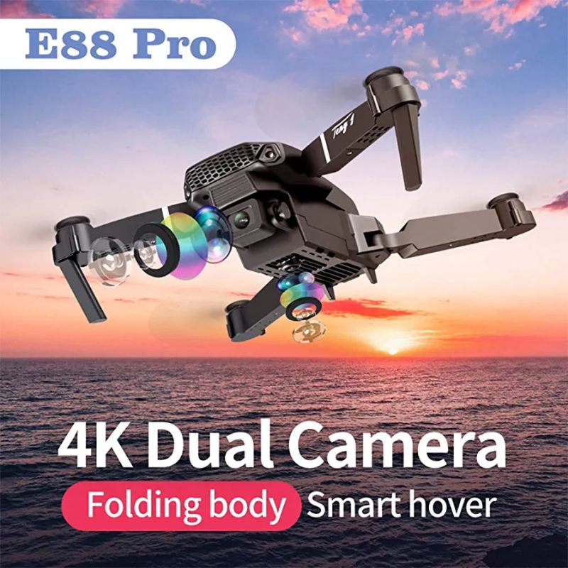 E88 Pro Drone with 4K Camera, WiFi FPV 1080P HD Dual Foldable RC Quadcopter Altitude Hold, Headless Mode, Visual Positioning, Auto Return Mobile App Control, Black, 7.83 x 7.17 x 2.87 inches