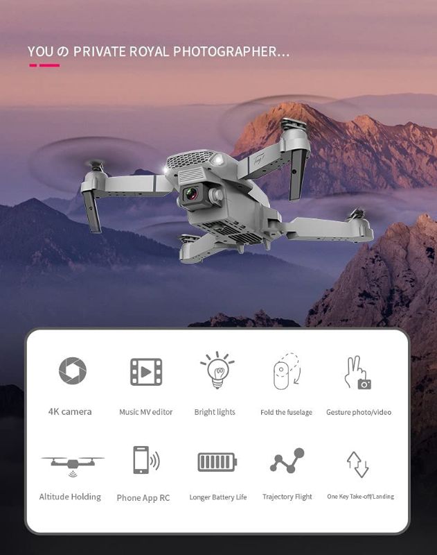 E88 Pro Drone with 4K Camera, WiFi FPV 1080P HD Dual Foldable RC Quadcopter Altitude Hold, Headless Mode, Visual Positioning, Auto Return Mobile App Control, Black, 7.83 x 7.17 x 2.87 inches