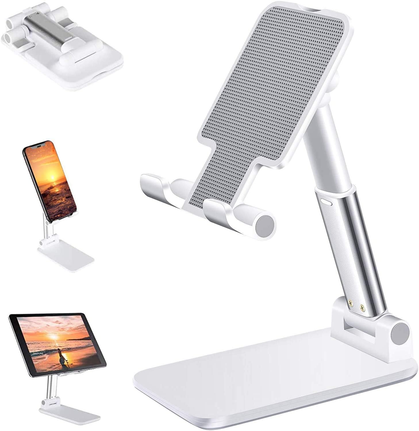 Fully Foldable Tabletop Desktop Tablet Mobile Stand Holder - Angle & Height Adjustable for Desk, Cradle, Dock, Compatible with Smartphones & Tablets