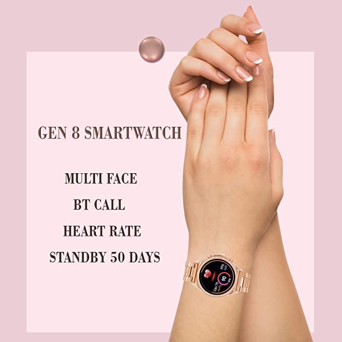 Glorious Women's Rose Gold Smart Watch Gen-8 Talk 2 Bluetooth Calling Smartwatch with 3 Button, Hands On Voice Assistance HD Display, 14 Sports Modes with Puple Belt (Rose Gold)