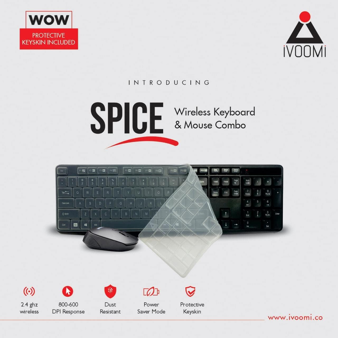 iVOOMi Spice IV-101KMC Wireless, Spill Resistant, Plug & Play Keyboard & Mouse Combo, Black