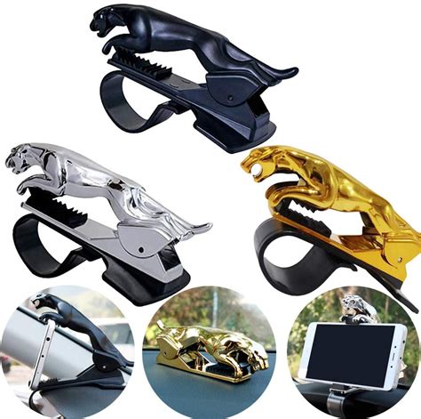 Jaguar Car Mobile Phone Holder Mount Stand 360 Degree Rotation Adjustable Clip Holder for Dashboard (Random Colour)